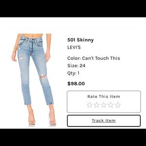 BRAND NEW 501 Levi’s Skinny Jeans (never worn)